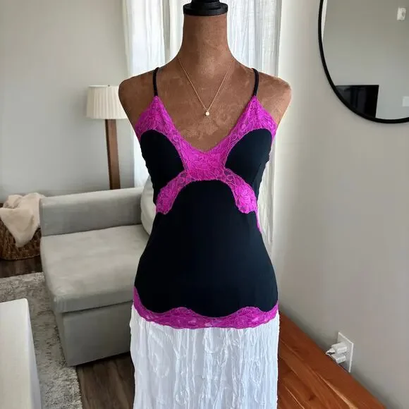 90s Vintage Mary Green San Francisco Pink Lace Trim Cami Tank Top Size Large - Picture 2 of 7